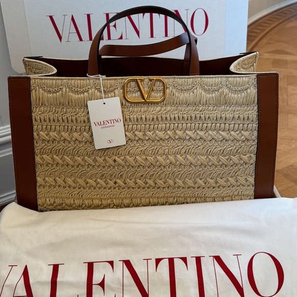 Valentino Embroided Raffia Tote - Picture 2 of 6